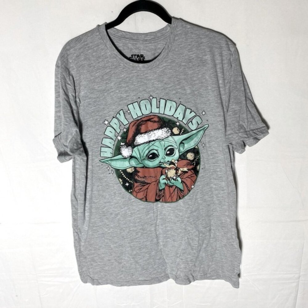 5/$25 Star Wars Grey Happy Holidays Yoda Santa Graphic T Shirt L